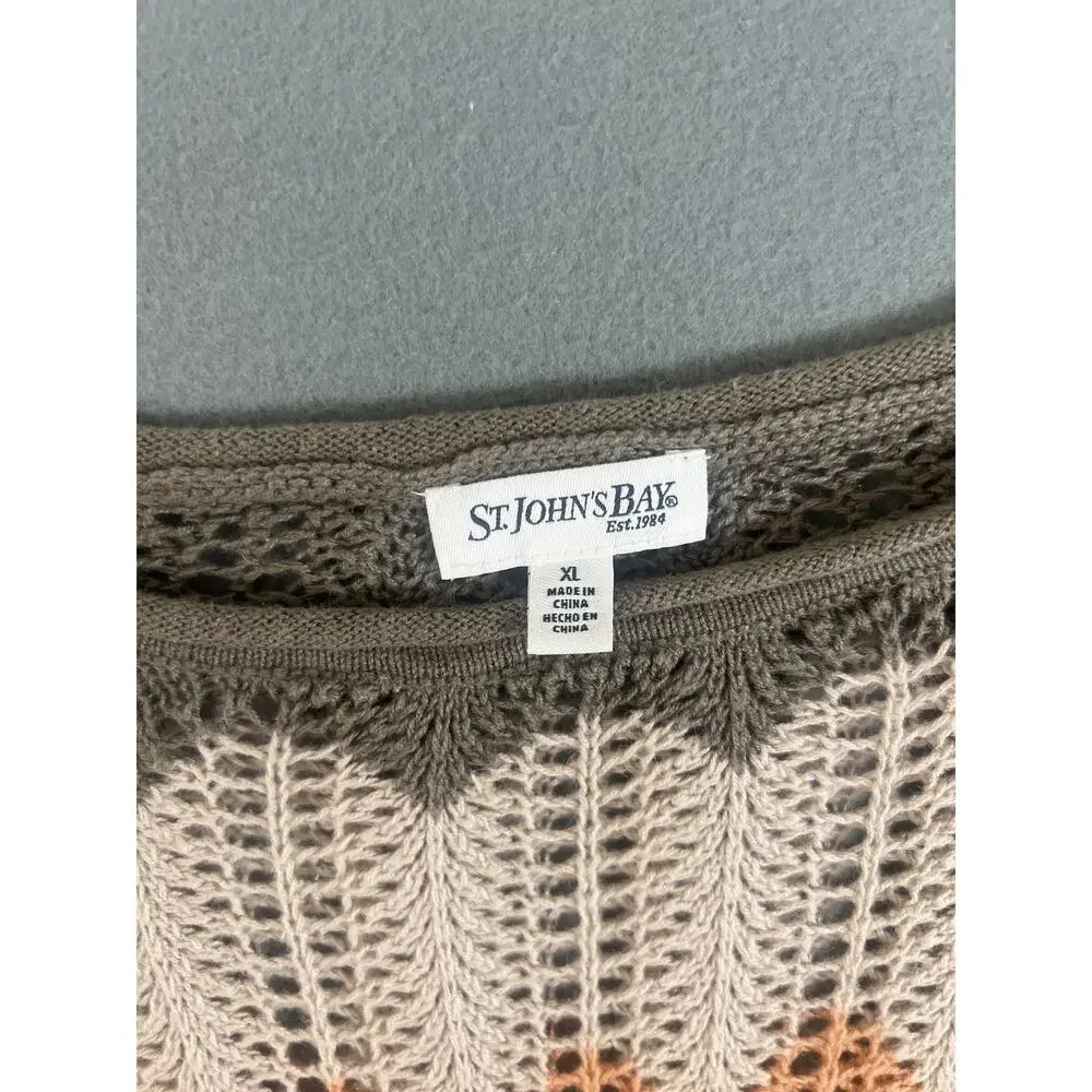XL - St John's Bay Ladies Pullover Sweater L Multicolor 3/4 Sleeve Open Knit